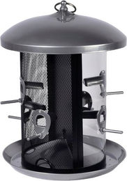 DOBAR Vogelhaus Futterspender mit 2 Kammern aus Metall und Acrylglas in Silber zum Aufhängen – Bild 1 von 3