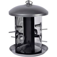Produktbild von DOBAR Vogelhaus Futterspender mit 2 Kammern aus Metall und Acrylglas in Silber zum Aufhängen
