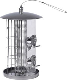 DOBAR Vogelhaus mit 3 Kammern aus Metall und Acrylglas in Silber zum Aufhängen – Bild 1 von 5