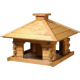 dobar XL Vogelfutterhaus Blockhaus aus Holz mit Futtersilo in Braun – Bild 1 von 13