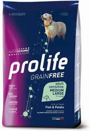 Produktbild von Dog Prolife Grainfree Sensitive Trockenfutter für mittelgroße und große Hunde mit Lachs und Kartoffel, getreidefrei und glutenfrei, 2 x 10 kg - 2 x 10 kg