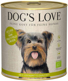 Produktbild von Dog's Love Bio Hundefutter Huhn mit Buchweizen Sellerie und Basilikum Stückchen in Sauce Adult 6x800g