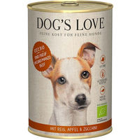 Produktbild von Dog's Love Bio Hundefutter Rind mit Reis, Apfel und Zucchini Stückchen in Sauce Adult 12x400g