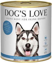 Produktbild von Dog's Love Classic Hundefutter Adult Fisch mit Amaranth, Karotte und Löwenzahn Stückchen in Sauce glutenfrei 12x800g
