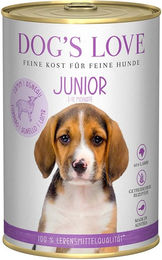 Produktbild von Dog's Love Junior Hundefutter Lamm mit Spinat und Kamille Getreidefrei Stückchen in Sauce 12x400g