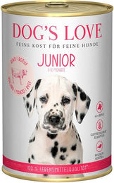 Produktbild von Dog's Love Junior Hundefutter Rind mit Karotte und Salbei Stückchen in Sauce getreidefrei 6x400g