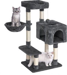 Dogat Kratzbaum für Katzen 98cm Kompakt mit Hängematte Katzenhöhle und Kratzstämmen in Grau – Bild 1 von 2