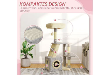 Dogat Kratzbaum für Katzen mit Höhle, Sisalstämmen und Spielbällen, Grau, 107 cm – Bild 1 von 3