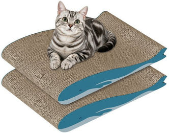 Dogat Kratzbrett Set für Katzen aus Kratzpappe extra breit gebogen 2-teilig Braun 42x30x6,5 cm – Bild 1 von 4