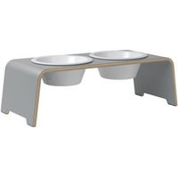 Produktbild von dogBar® Erhöhter Napf aus Holz für Hunde, Grau, Größe M, 57 x 24 x 18 cm