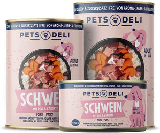 Produktbild von DOGGO Classic Hundefutter Adult Schwein mit Reis Monoprotein Stückchen in Sauce 6er Pack 200g