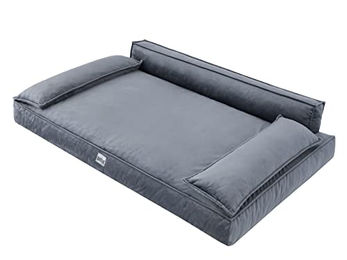 DOGGY Hundebett XL aus Velours in Grau 99 x 66 cm mit OEKO-TEX Zertifizierung – Bild 1 von 6