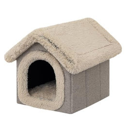 DOGGY Katzenhöhle und Hundehöhle aus Plüsch Mini 32x38x32 cm Cappuccino – Bild 1 von 7
