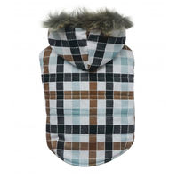 Produktbild von DoggyDolly Hundemantel Winter Blau Kariert mit Kapuze und Fleece-Futter XS wasserabweisend
