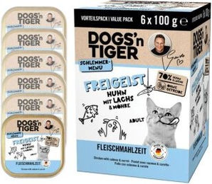 Dogs'n Tiger Adult Nasskatzenfutter Freigeist Huhn Lachs und Möhre Stückchen in Sauce 6x100 g – Bild 1 von 3