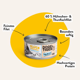 Dogs'n Tiger Glück Nassfutter Hund Huhn und Lachsfilet getreidefrei ohne Zucker 12x70g – Bild 1 von 2