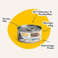 Produktbild von Dogs'n Tiger Glück Nassfutter Hund Huhn und Lachsfilet getreidefrei ohne Zucker 12x70g