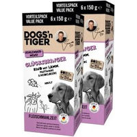 Produktbild von Dogs'n Tiger Glücksbringer Hundefutter Stückchen in Sauce Rind und Lamm getreidefrei 12x150 g