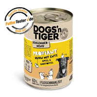 Produktbild von Dogs'n Tiger Hundefutter Adult Huhn mit Ente Apfel und Kartoffel Stückchen in Sauce getreidefrei ohne Zucker 6 x 400 g - 6 x 400 g