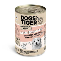 Produktbild von Dogs'n Tiger Hundefutter Junior Grünschnabel Geflügel mit Reis, Karotte & Zucchini Stückchen in Sauce 6 x 400 g - 6 x 400 g