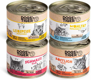 Dogs'n Tiger Hundefutter Mixpaket Adult Rind Huhn Pute Lachs Getreidefrei mit hohem Fleischanteil 24x200g - 24 x 200 g – Bild 1 von 1