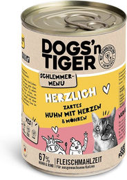 Produktbild von Dogs'n Tiger Katzenfutter Schlemmermenü Huhn und Rind Stückchen in Sauce Getreidefrei Ohne Zucker 6x400g - 6 x 400 g