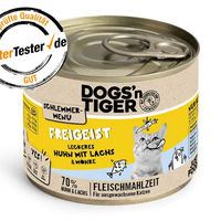 Produktbild von Dogs'n Tiger Katzennassfutter Schlemmermenü Adult Huhn mit Lachs Stückchen in Sauce getreidefrei ohne Zucker 6 x 200 g - 12 x 200 g