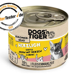 Dogs'n Tiger Katzennassfutter Schlemmermenü Adult Huhn mit Rinderherzen und Karotten Stückchen in Sauce getreidefrei ohne Zucker 6 x 200 g - 12 x 200 g – Bild 1 von 2