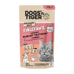 Produktbild von Dogs'n Tiger Katzennassfutter Schlemmermenü Adult Rind und Truthahn Stückchen in Sauce mit hohem Fleischanteil 12 x 125 g