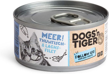 Produktbild von Dogs'n Tiger Meer Nassfutter für Hunde mit Thunfisch und Lachsfilet getreidefrei und ohne Zucker 12x70g - 12 x 70 g