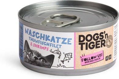 Produktbild von Dogs'n Tiger Naschkatze Nassfutter für Katzen Thunfischfilet und Shrimps getreidefrei ohne Zucker 12x70g - 12 x 70 g