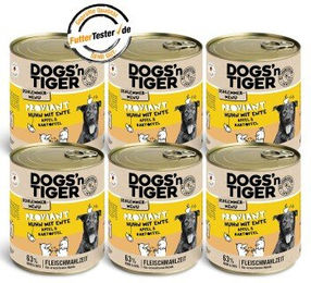 Dogs’n Tiger Proviant Hundefutter Adult Huhn und Ente mit Stückchen in Sauce getreidefrei 6x800g - 6 x 800 g – Bild 1 von 6