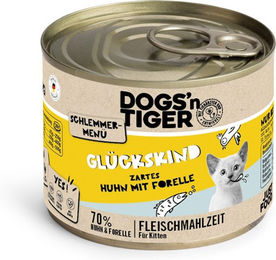Produktbild von Dogs'n Tiger Schlemmermenü Kitten Huhn mit Forelle Stückchen in Sauce getreidefrei 12 x 200 g - 6 x 200 g