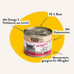 Dogs'n Tiger Schmaus Nassfutter Rind für Hunde Adult Getreidefrei mit hohem Fleischanteil 6x200g – Bild 1 von 3