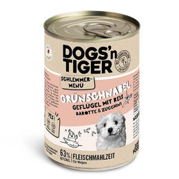 Dogs'n Tiger Welpen Nassfutter Grünschnabel Geflügel mit Reis Karotte und Zucchini Stückchen in Sauce Hoher Fleischanteil Ohne Zucker 6 x 800 g - 6 x 800 g – Bild 1 von 2