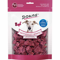 Produktbild von Dokas Belohnungssnack Entenbrust-Würfel mit Kichererbsen, Rote Beete & Kokosöl für Hunde Adult 4x150g ohne Farb- und Aromastoffe