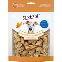 Produktbild von Dokas Belohnungssnack Hühnerbrust-Würfel mit Süsskartoffel, Leinsamen und Kokosöl 4x150g