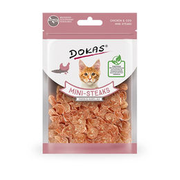Produktbild von Dokas Cat Mini-Steaks Leckerli für Katzen mit Rind und Fisch 10 Stück - 10 x 25 g