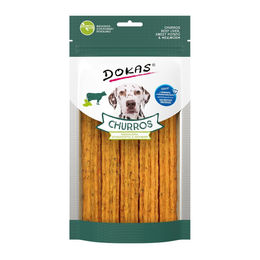 Produktbild von Dokas Churros Kausnack für Hunde mit Rinderleber, Süßkartoffel und Mehlwurm 3x150g