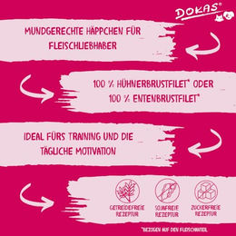 Dokas Hühnerbrust in Stückchen Hundesnack glutenfrei und getreidefrei 9 x 200 g – Bild 1 von 3