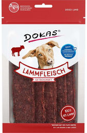 Produktbild von Dokas Hundesnack getrocknetes Lammfleisch Monoprotein ohne Farb- und Aromastoffe 12x70g