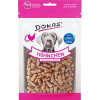 Produktbild von Dokas Hundesnack Huhn mit Reis und Sesam glutenfrei Trainingssnack für Hunde Adult 12 x 70g
