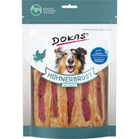 Produktbild von Dokas Hundesnack Trockenfleisch Hühnerbrust mit Ente für alle Altersstufen 2x220g