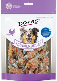 Produktbild von Dokas Hundesnack Trockenfleisch Hühnerbrust mit Fisch für alle Altersstufen 2x220g