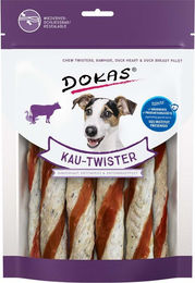 Produktbild von Dokas Kau-Twister Kausnack für Hunde mit Rinderhaut, Entenherz und Entenbrustfilet 200g - 200 g
