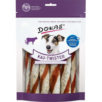 Produktbild von Dokas Kau-Twister Kausnack für Hunde mit Rinderhaut, Entenherz und Entenbrustfilet 9x200g
