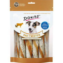 Produktbild von Dokas Kau-Twister Kausnack für Hunde mit Rinderhaut, Pansen und Hühnerbrustfilet getreidefrei 600g