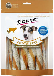 Produktbild von Dokas Kau-Twister Kausnack für Hunde mit Rinderhaut, Pansen und Hühnerbrustfilet getreidefrei 9x200g