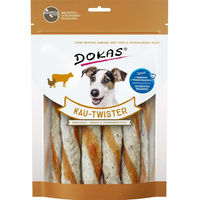 Produktbild von Dokas Kau-Twister Kausnack für Hunde mit Rinderhaut, Pansen und Hühnerbrustfilet getreidefrei 9x200g