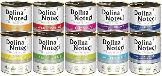 Produktbild von Dolina Noteci Premium Mix Hundefutter Adult mit hohem Fleischanteil Ente Rind Pute Huhn Wild 20x800g
